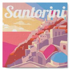 Mini Paint by numbers Travel Poster Santorini Sunset - already stretched on a wooden frame