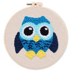 Punch Needle Kit - Blue Owl - with circular frame