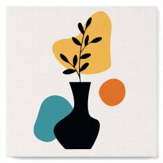 Mini peinture au numéro : Plante et Vase noir  - toile tendue sur chassis