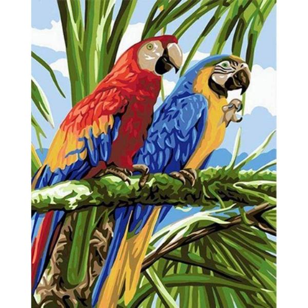 Peinture au numéro : Perroquets sous les tropiques  - sans châssis en bois - FiguredArt-PN264