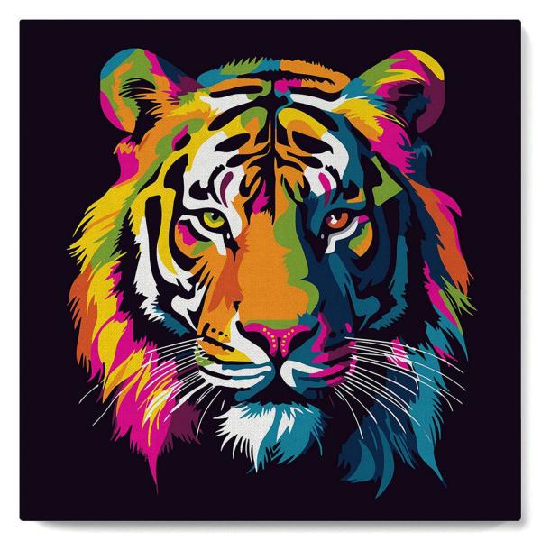 Mini peinture au numéro : Tigre Abstrait Pop Art  - toile tendue sur chassis - FiguredArt-SFA096-Y