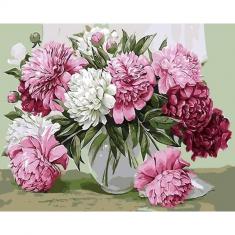 Peinture au numéro : Jolies Pivoines épanouies  - sans châssis en bois