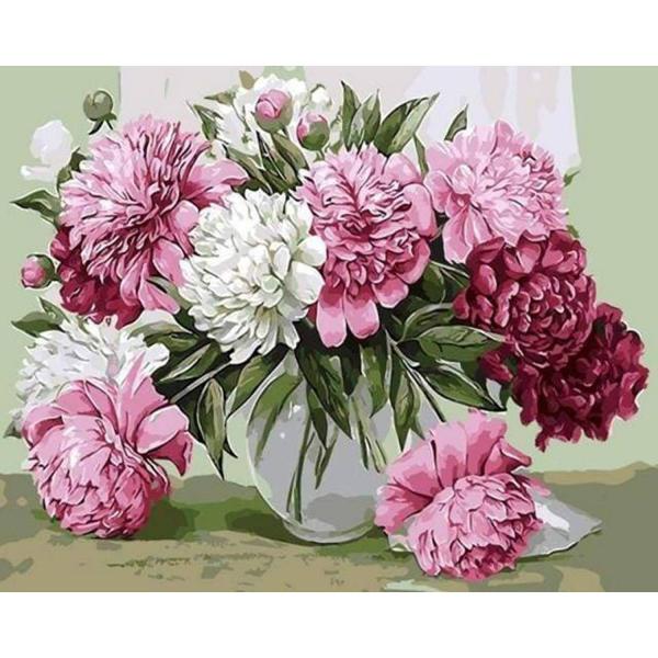 Peinture au numéro : Jolies Pivoines épanouies  - sans châssis en bois - FiguredArt-PN273
