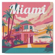 Mini Paint by numbers Travel Poster Miami - already stretched on a wooden frame