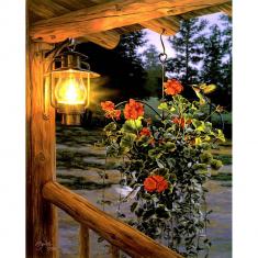 Paint by numbers Lantern under the porch - already stretched on a wooden frame