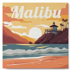 Mini Paint by numbers Travel Poster Malibu - already stretched on a wooden frame