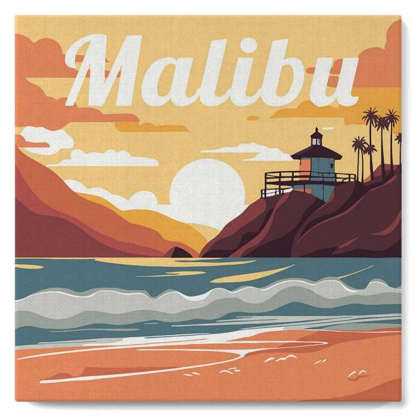 Mini peinture au numéro : Plage de Malibu  - toile tendue sur chassis - FiguredArt-SFA135-Y