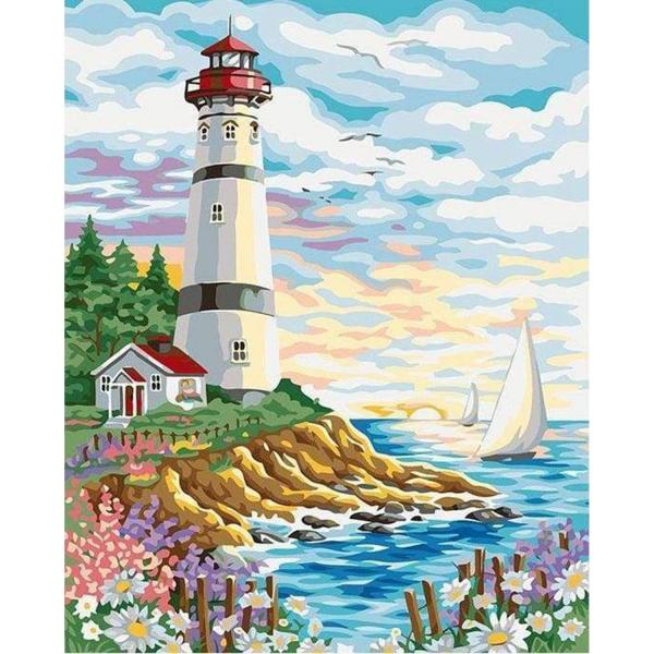 Peinture au numéro : Phare sous un Ciel nuageux  - sans châssis en bois - FiguredArt-PN905