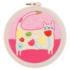 Punch Needle Kit - Flower Cat - with circular frame