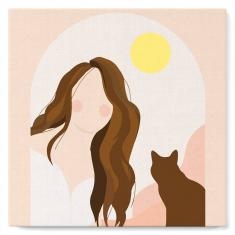 Mini Paint by numbers Cute Girl and the Cat - already stretched on a wooden frame
