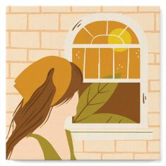 Mini Paint by numbers Girl looking out window - already stretched on a wooden frame