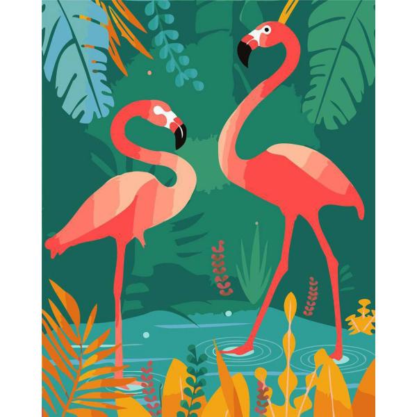 Peinture au numéro : Flamants roses les pieds dans l’eau - toile tendue sur châssis - FiguredArt-PN19449-Y