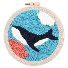 Punch Needle Kit - Orca in the Sea - with circular frame