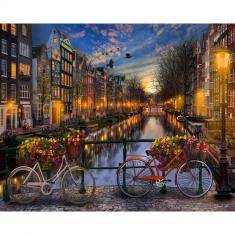 Paint by numbers Amsterdam Canal at night - already stretched on a wooden frame
