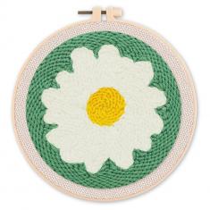 Punch Needle Kit - White Daisy - with circular frame