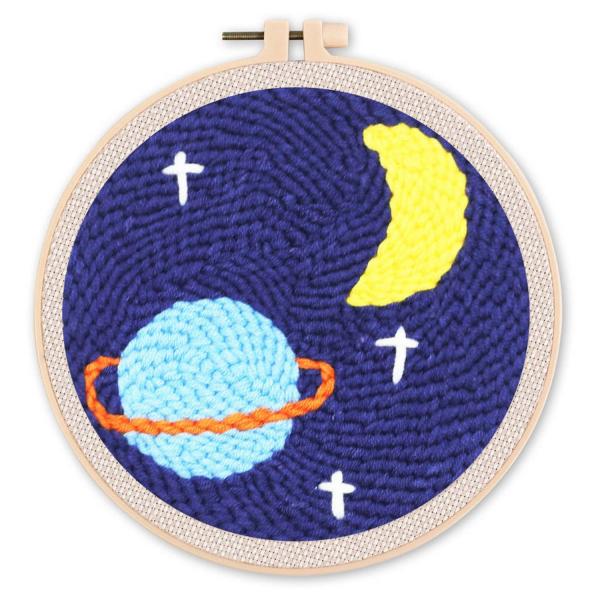 Punch Needle : Lune Etoilée et Saturne  - avec cadre - FiguredArt-CCX206