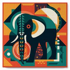 Mini peinture au numéro : Éléphant Art Déco  - toile tendue sur chassis
