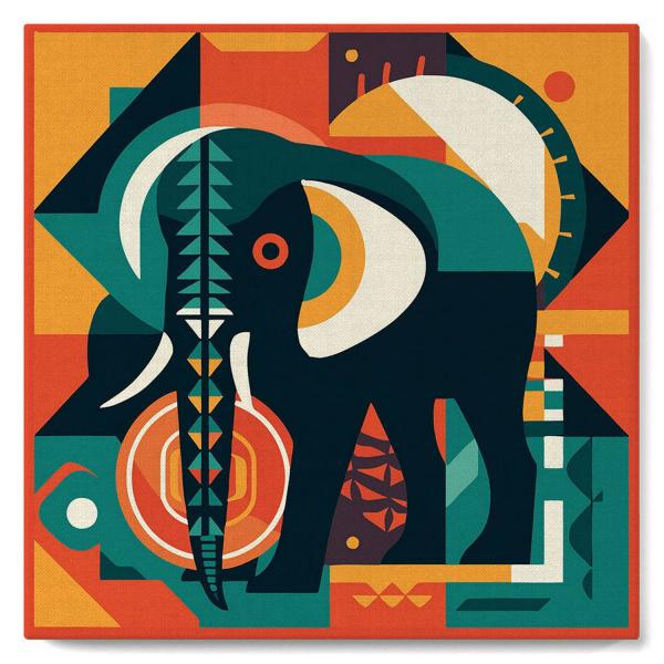 Mini peinture au numéro : Éléphant Art Déco  - toile tendue sur chassis - FiguredArt-SFA114-Y