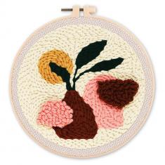Punch Needle Kit - Brown Potted Plant - with circular frame