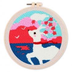 Punch Needle Kit - White Doe and Sakura - with circular frame