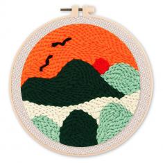 Punch Needle Kit - Orange Sunset - with circular frame