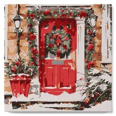 Mini Paint by numbers The Red Door - already stretched on a wooden frame