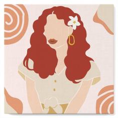 Mini Paint by numbers Abstract Red Hair Woman - already stretched on a wooden frame