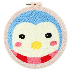 Punch Needle Kit - Penguin - with circular frame
