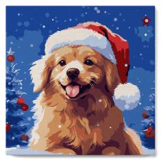 Mini Paint by numbers Playful Dog in Snowy Christmas - already stretched on a wooden frame