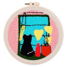Punch Needle Katze am Fenster