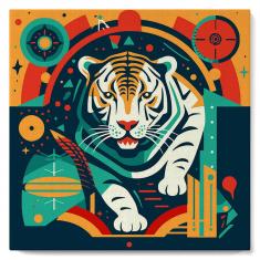 Mini Paint by numbers Tiger Art-Deco Inspired Abstract - already stretched on a wooden frame