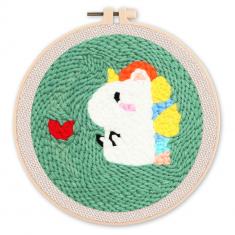 Punch Needle Kit - Unicorn in Love - with circular frame