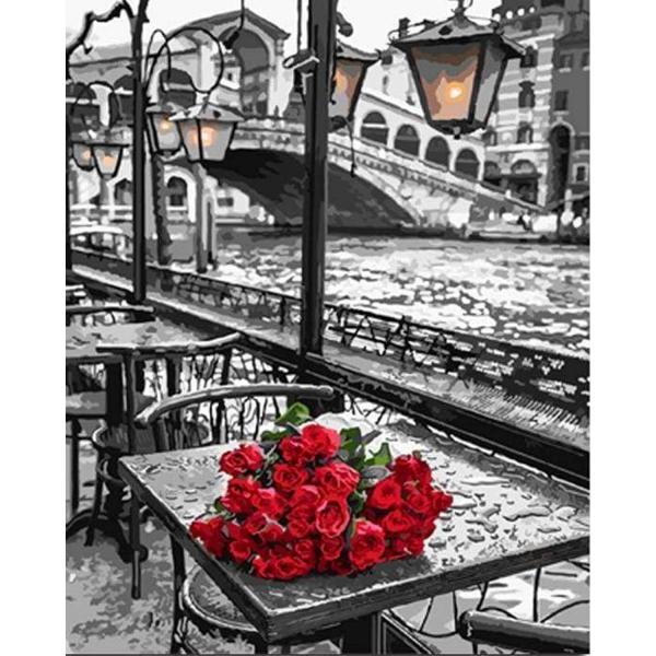 Peinture au numéro : Terrasse et Bouquet  - sans châssis en bois - FiguredArt-PN001