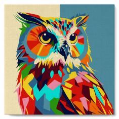 Mini Paint by numbers Owl Abstract Pop Art - already stretched on a wooden frame
