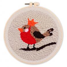 Punch Needle Kit - Red Robin - with circular frame