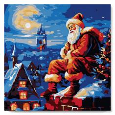 Mini Paint by numbers Santa Claus and a Night Sky - already stretched on a wooden frame