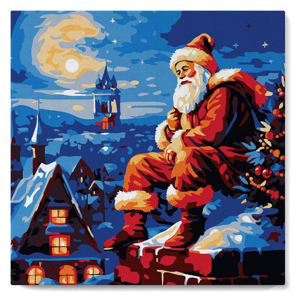 Mini peinture au numéro : Père Noël sur les toits  - toile tendue sur chassis - FiguredArt-SFA215-Y