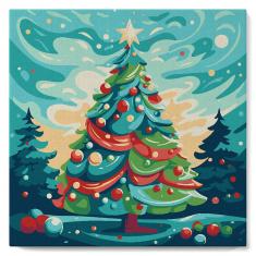 Mini Paint by numbers Abstract Christmas Tree - already stretched on a wooden frame