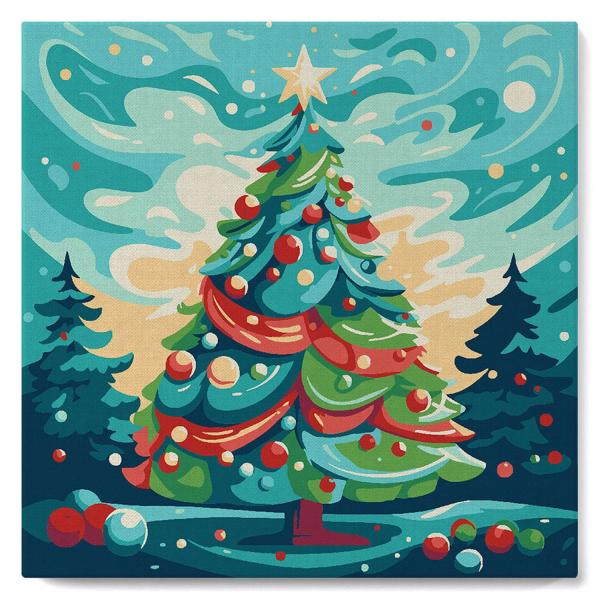 Mini peinture au numéro : Sapin de Noël Abstrait  - toile tendue sur chassis - FiguredArt-SFA216-Y