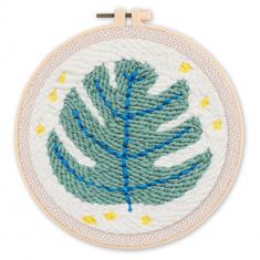 Punch Needle Kit - Green Leaf - with circular frame