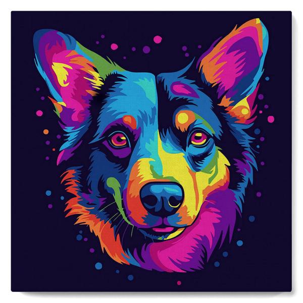 Mini Paint by numbers Neon Dog Abstract Pop Art - already stretched on a wooden frame - FiguredArt-SFA098-Y