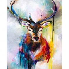 Paint by numbers Colorful Deer Watercolor Portrait - without frame