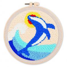 Punch Needle Kit - Orca and Wave - with circular frame