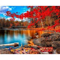 Peinture au numéro : Rivière et Forêt d'Automne  - sans châssis en bois