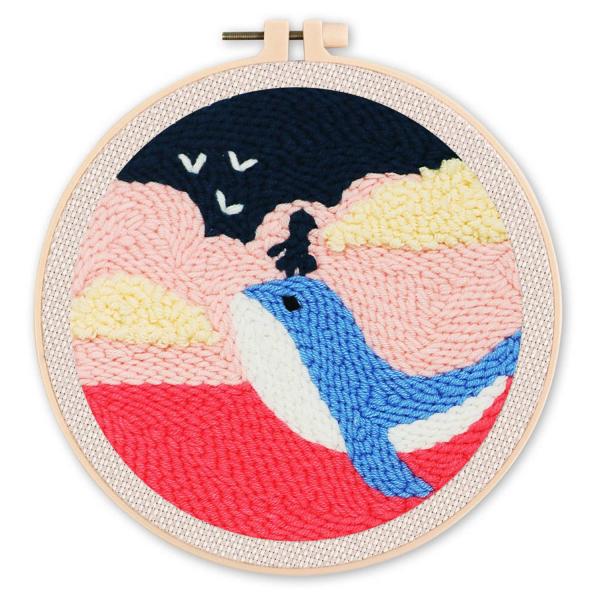 Punch Needle : Baleine bleue et Fillette  - avec cadre - FiguredArt-CCX367