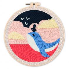 Punch Needle Kit - Little Girl and a Whale at Dusk - with circular frame