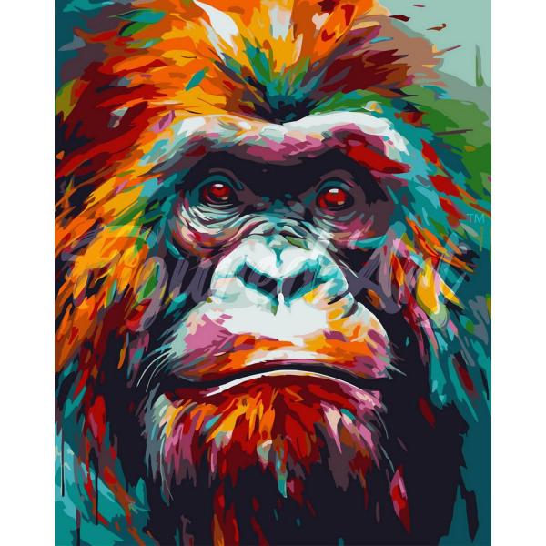 Peinture au numéro : Orang-outan Coloré Abstrait - toile tendue sur châssis - FiguredArt-FA10205-Y