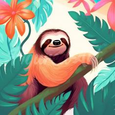 Mini Diamond Painting DP-SFA107-Y Tropical Sloth 25x25 round diamond framed canvas - already stretch