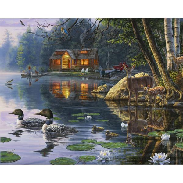 Peinture au numéro : Chalet au bord du lac - sans châssis en bois - FiguredArt-FA10025