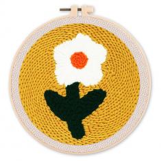 Punch Needle Kit - Pretty White Flower - with circular frame